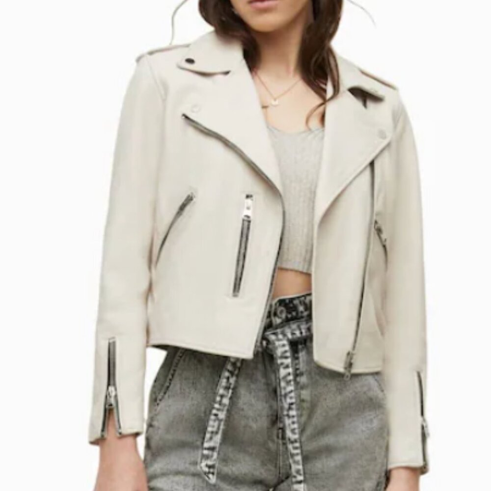 AllSaints White Fern Biker Jacket Size 4 - Picture 2 of 10
